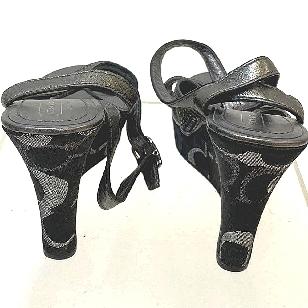 Coach Black and Gray Wedge Sandals - Picture 4 of 7